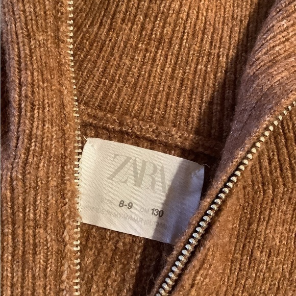 Zara Kids Sweater Size 8 Brown Ribbed Knit 1/4 Zip Pullover Unisex - Picture 3 of 5